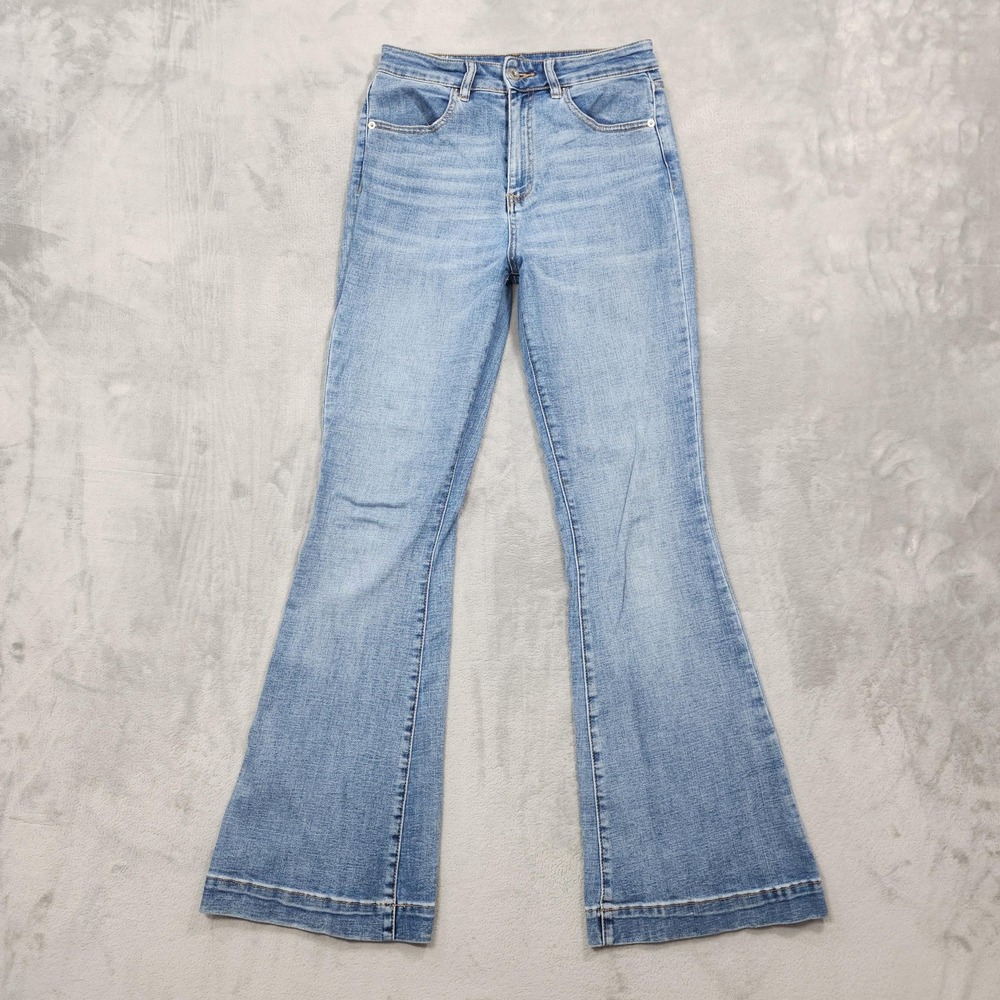 CeCe Jeans Womens 28 Blue Light Wash Mid Rise Flare Leg Stretch Denim Casual